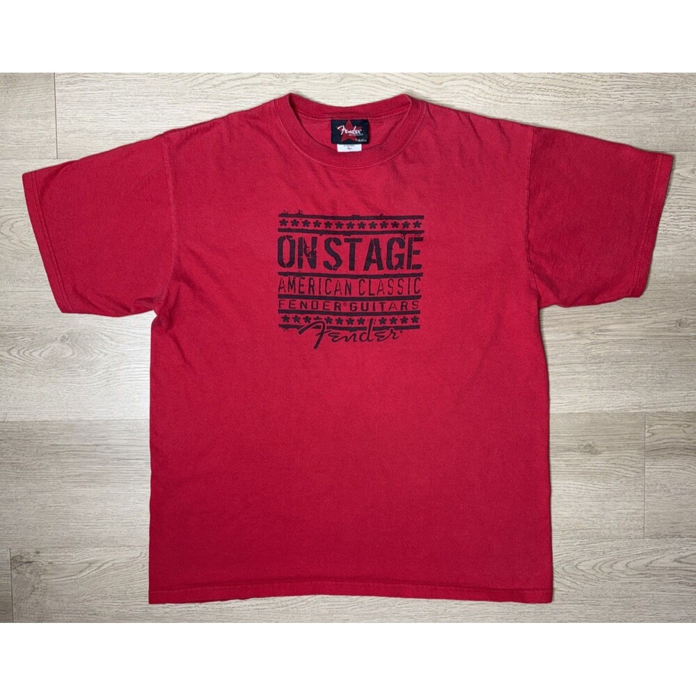 Fender Guitars T Shirt Mens Large Red Graphic On Stage American Classic DaVinci